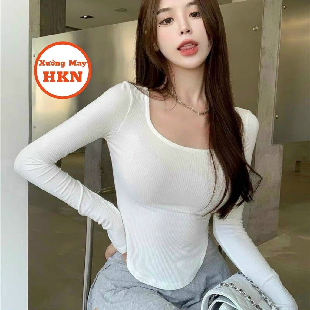 Áo Body Nữ Dài Tay Cổ Vuông Xẻ 2 Bên Chất Vải Mềm Mại Tôn Eo Dáng Đẹp Mã 628 Xưởng May HKN