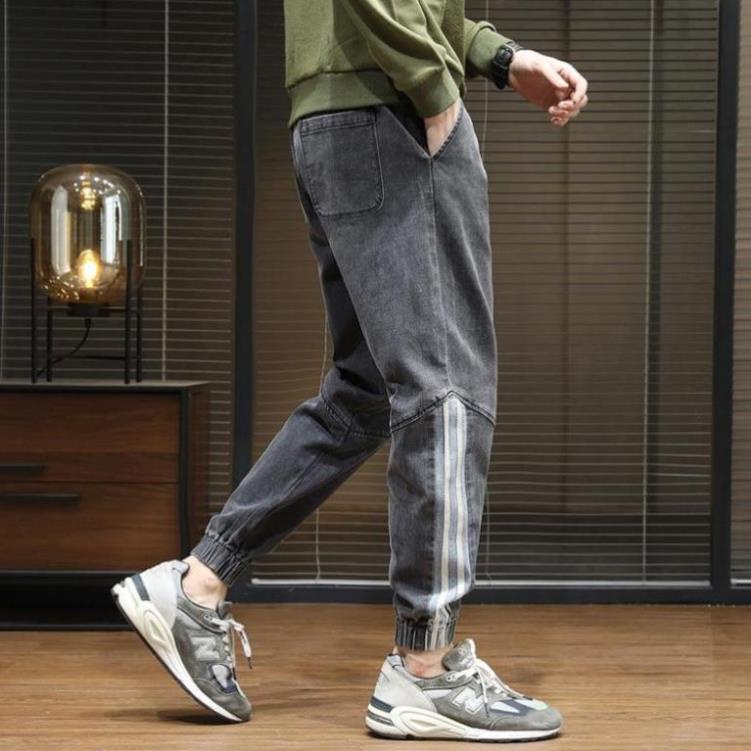 Quần Jean jogger (bò) nam phong cách Hip-hop hơi hướng Hàn Quốc họa tiết kẻ sọc -b11