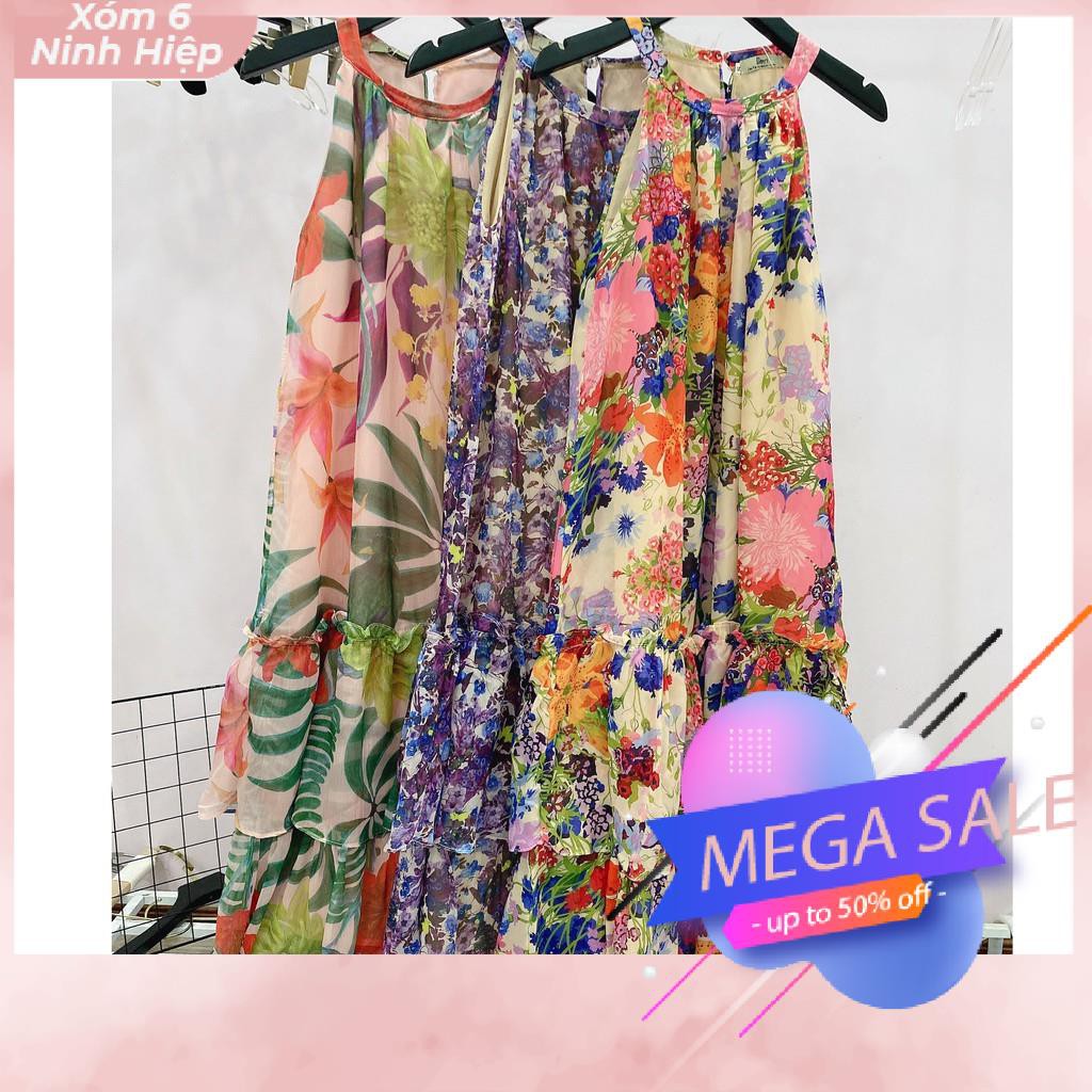 Váy Hoa Maxi Cổ Yếm Họa Tiết Hoa Đầm Chân Bèo | BigBuy360 - bigbuy360.vn