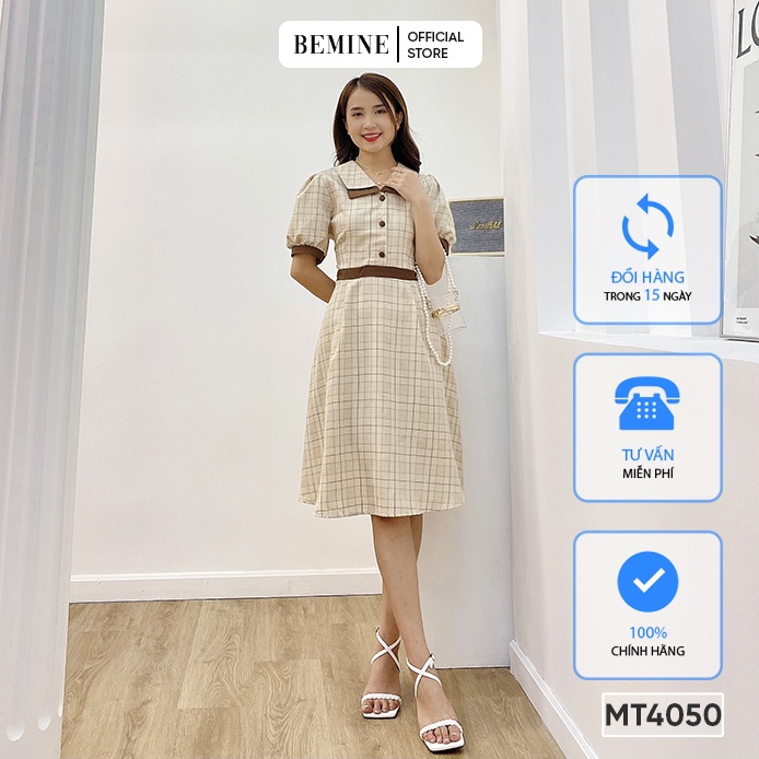 Đầm 2 lá cổ tay dài khoen eo BEMINE MT4050DA