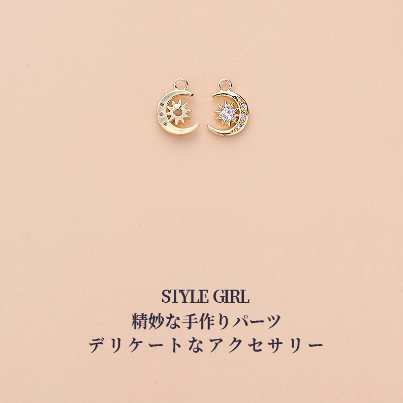 Mặt dây chuyền thủ công diy bằng đồng mạ vàng 14K đính đá zircon hình mặt trăng ngôi sao mặt trăng