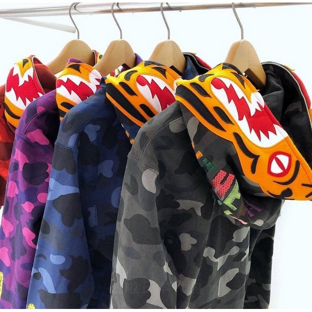 New A Bathing Ape Bape Tiger Shark Camouflage Hoodie Sweater Men Women Casual Jacket