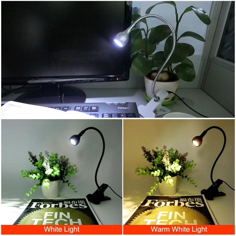 Đèn LED đọc sách cổ ngỗng xoay 360 độ có kẹp gắn bàn tiện dụng bảo vệ mắt