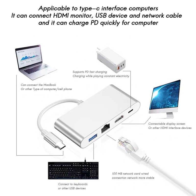 Đế Sạc Usb C 4 Trong 1 Cho Macbook Pc Laptop | BigBuy360 - bigbuy360.vn