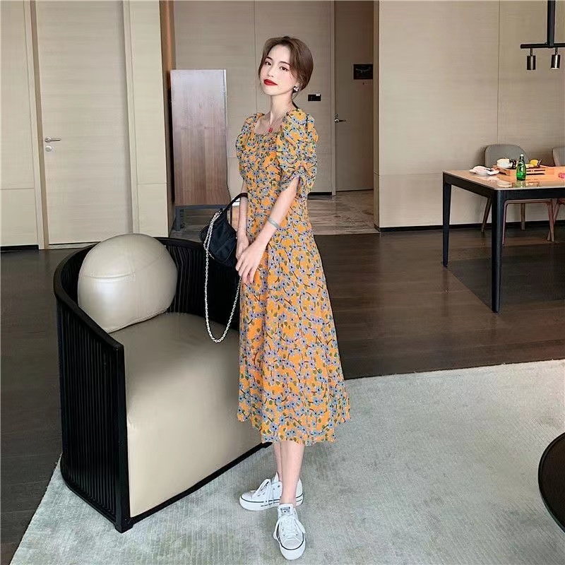 Đầm Hoa Mùa Hè Dáng Ôm Chiết Eo Phong Cách Retro Hàn Quốc Hàng Mới Dành Cho Bạn Nữ