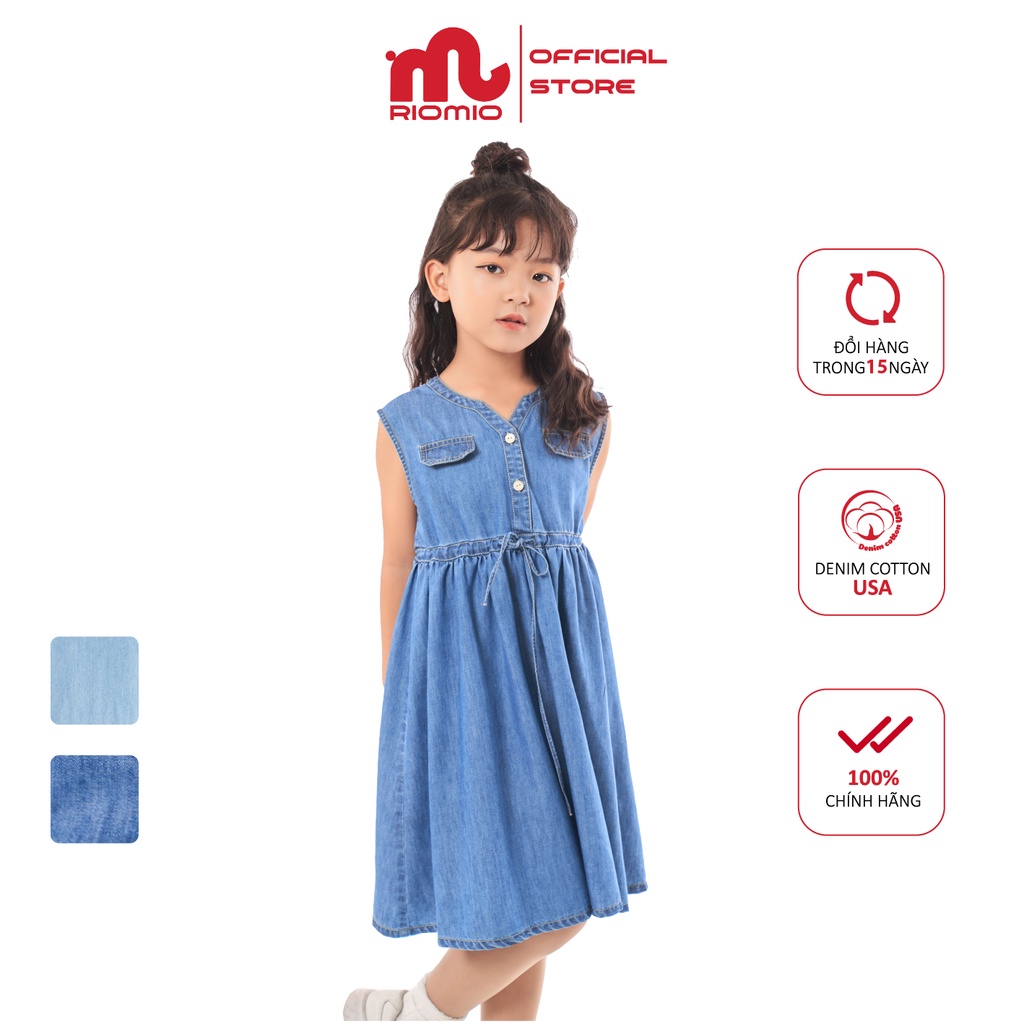 Váy jean bé gái sát nách 3-11 tuổi (15-40kg) dáng suông RIOMIO 100% cotton USA cao cấp siêu xinh cho bé - RO212