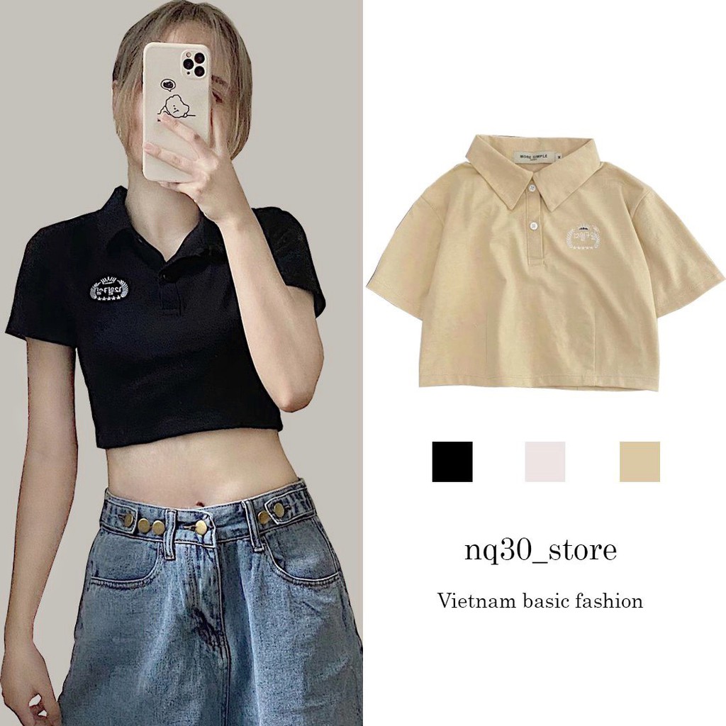 Áo Croptop Ôm Cổ Trụ Thêu Hoji Nữ Ullzang