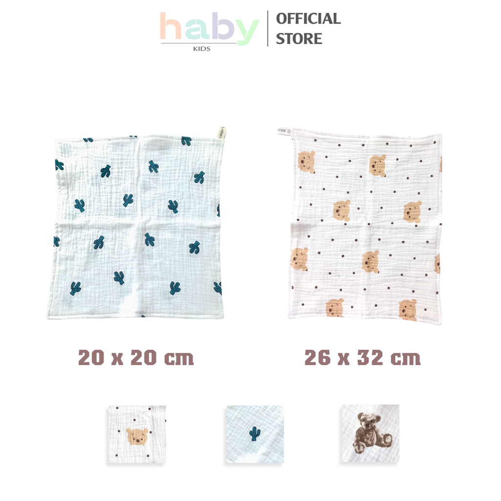 Khăn sữa cho bé, khăn mặt xô muslin 4 lớp in xương rồng HABY KIDS