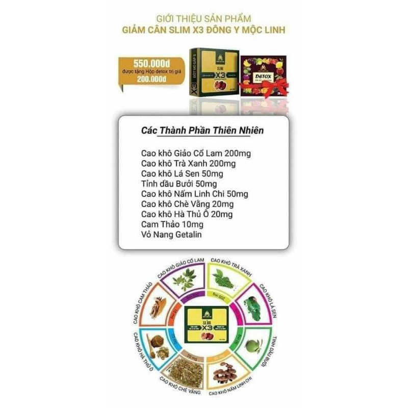 (Chính hãng) Giảm Cân Đông Y Mộc Linh X3 (hộp 30 viên) - Tặng 15viên detox ban đêm