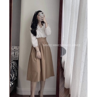 Set tiểu thư vintage áo tay bồng trai mix chân váy nâu corset