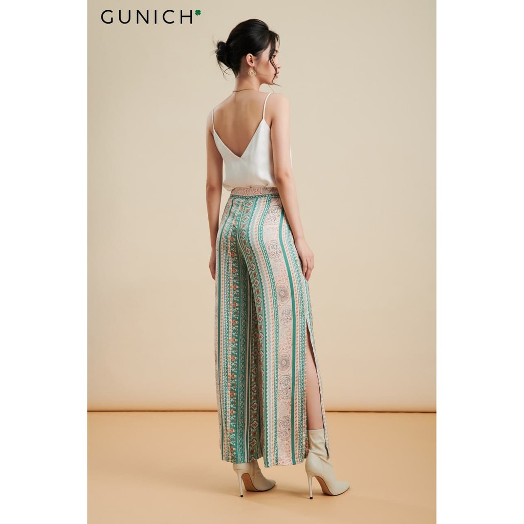 Quần lụa ống rộng họa tiết thổ cẩm vải lụa Gunich