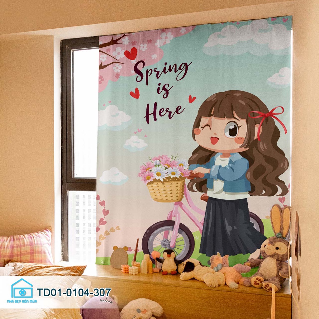 Rèm cửa dán tường Tín Phát Decor, rèm cửa sổ dán tường anime cô gái dễ thương