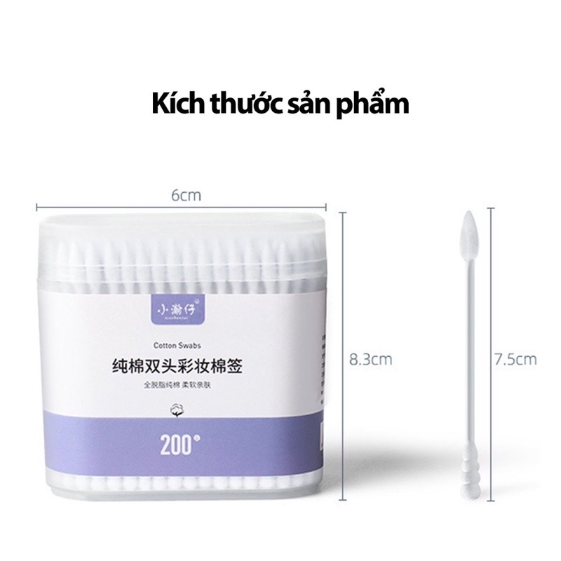 Tăm bông ngoáy tai hai đầu bông ráy tai dùng một lần thiết kế đa chức năng tiện dụng hộp 200 que