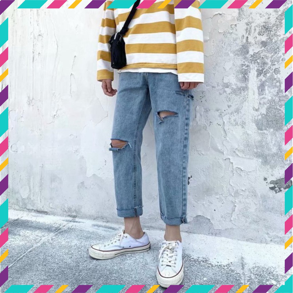Quần baggy jean nam rách gối phong cách ulzzang siêu hot | BigBuy360 - bigbuy360.vn