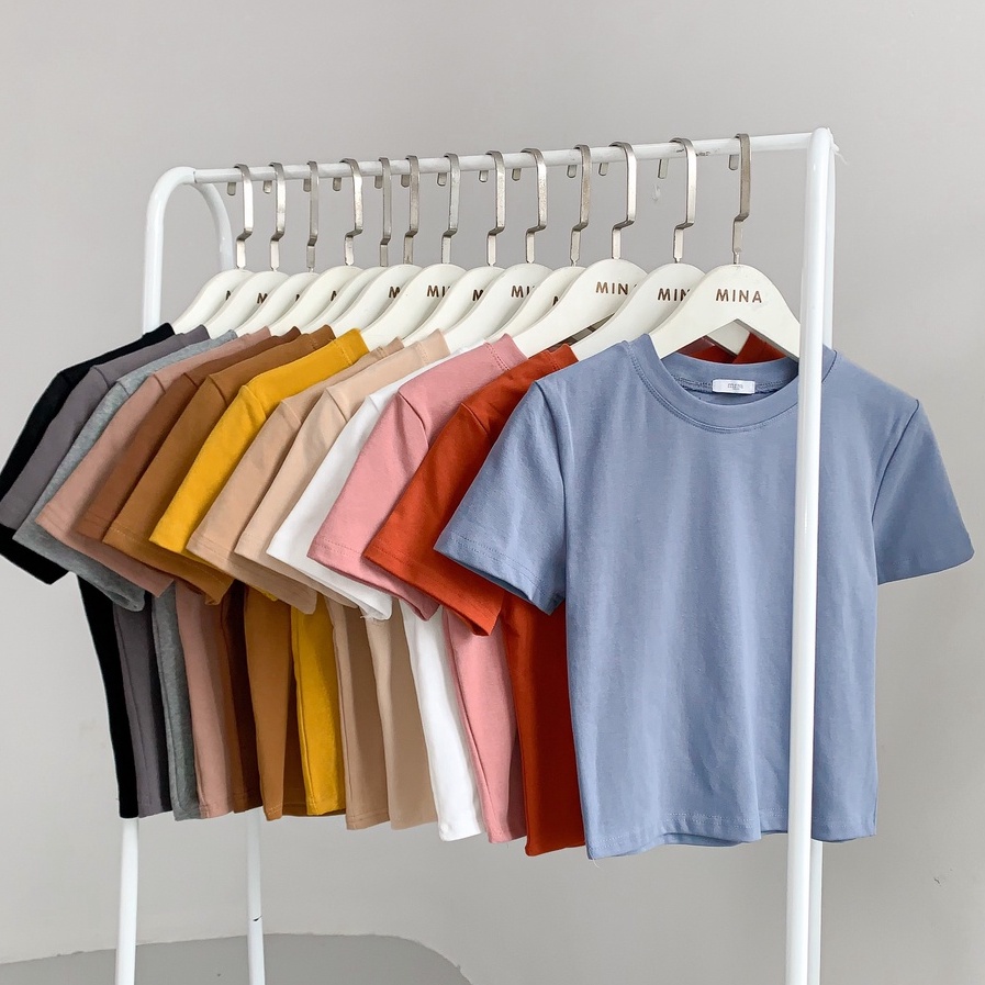 Áo phông cotton áo thun trơn nữ form vừa cổ tròn MINA tay ngắn 4 chiều form vừa thoáng mát dễ phối đồ Hàn Quốc OT003