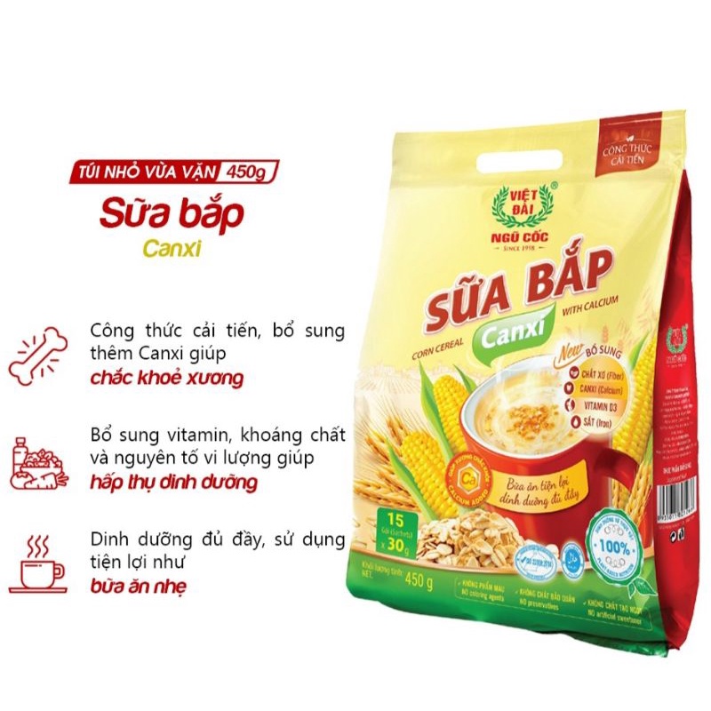 Sữa Bắp / Bột ngũ cốc Methi / Gạo lứt huyết rồng Ngũ Cốc Canxi Việt Đài 600G (20 gói x30G)