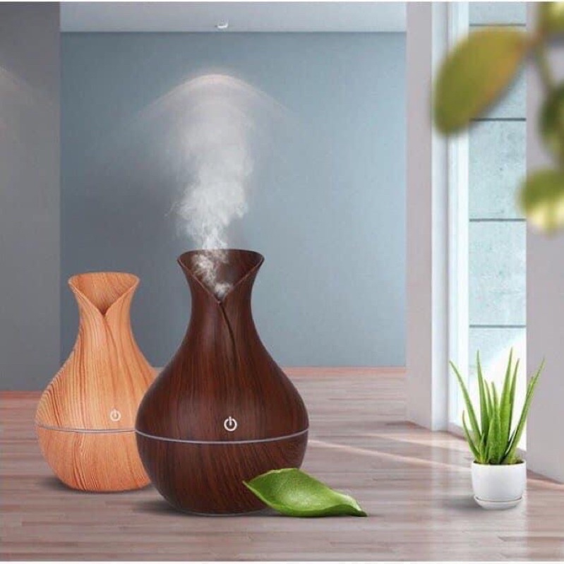 Đèn xông tinh dầu cổ cao máy khuếch tán tạo ẩm mùi hương vân gỗ cao cấp có đèn báo