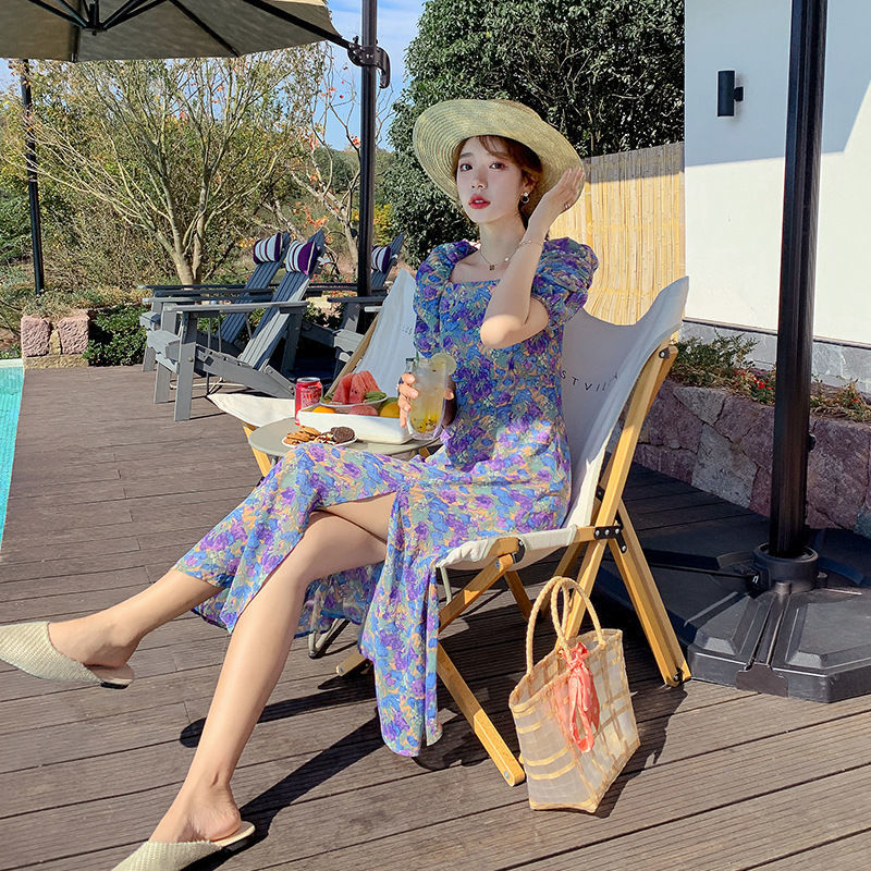 Đầm dài in hoa lá đáng yêu thanh lịch chất lượng cao