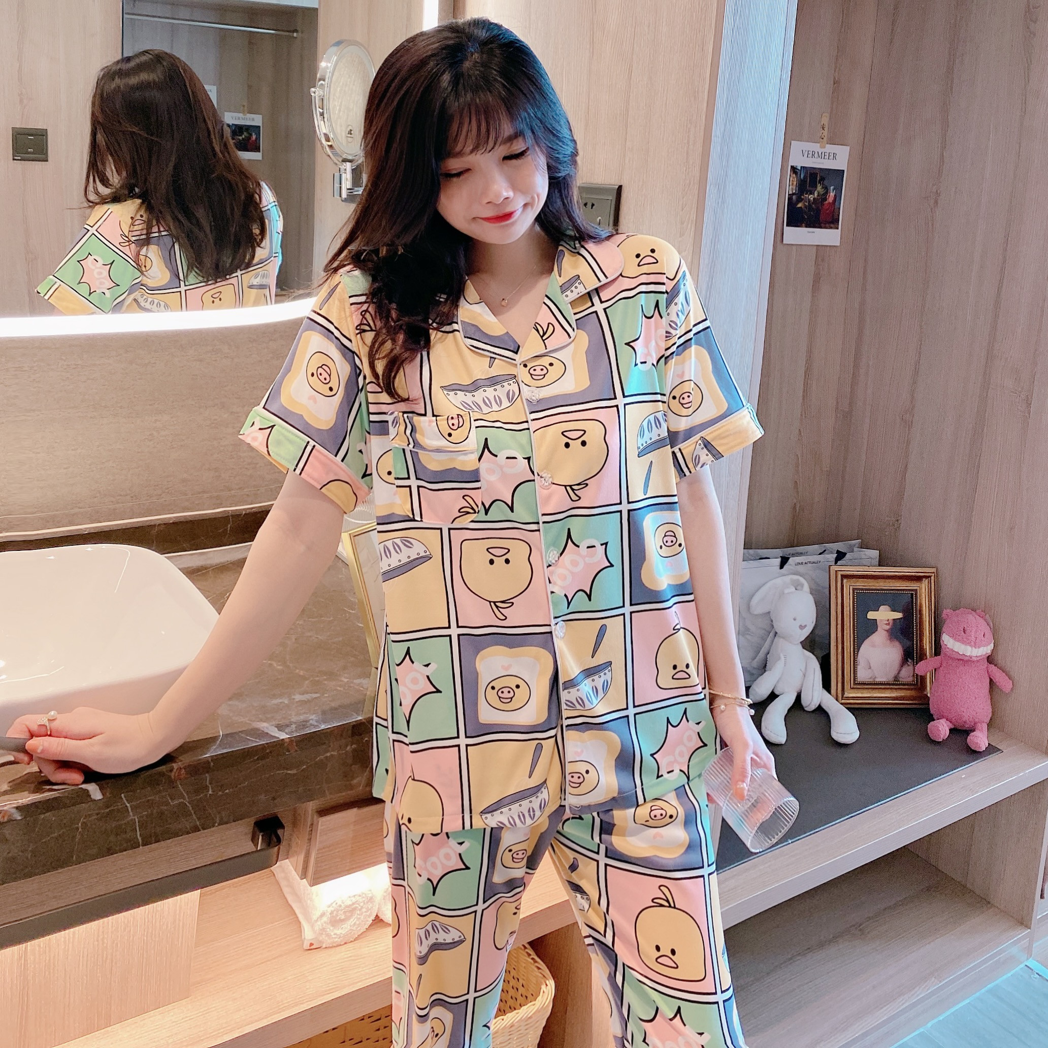 Bộ Pijama Ngắn Tay Thời Trang Mùa Hè 2021 Cho Nữ