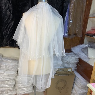 Voan cài tóc cô dâu đính hạt viền dài 80cm .PKTCDMN