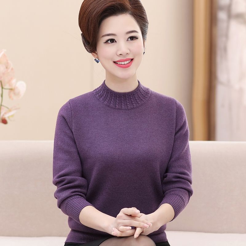 ♀♠Phụ nữ trung niên và cao tuổi áo len cộng với kích thước quần thu đông của đáy sơ mi kiểu phương Tây mẹ dày