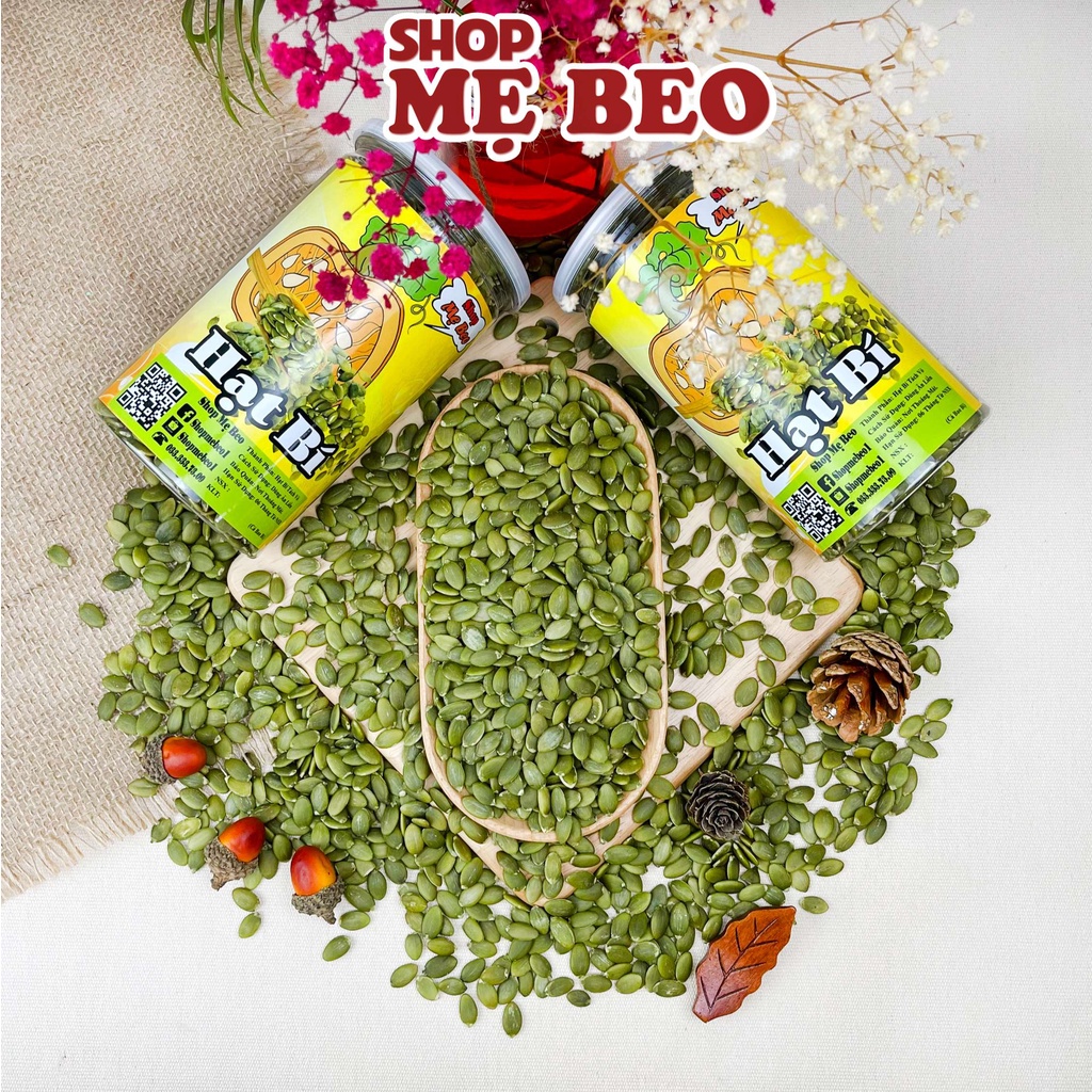 500Gr Nhân hạt bí xanh sấy chín tách vỏ hộp nắp nhôm