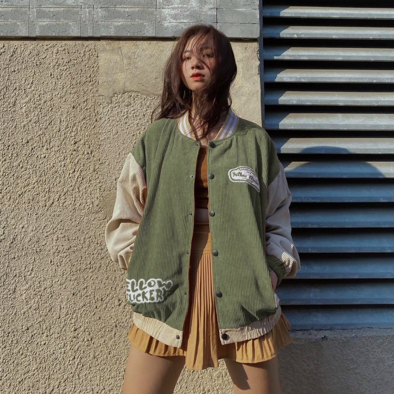 Áo khoác bomber kaki nhung gân unisex ulzzang nam nữ