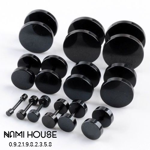 Bông tai titan hình tròn cục tạ màu đen bóng chất lượng tốt phụ kiện trang sức unisex hot trend idol hàn quốc kpop