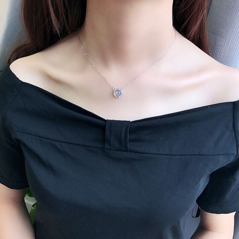 [siêu rẻ] VÒNG CỔ BẠC, MẶT TRÒN ĐÍNH ĐÁ VC003