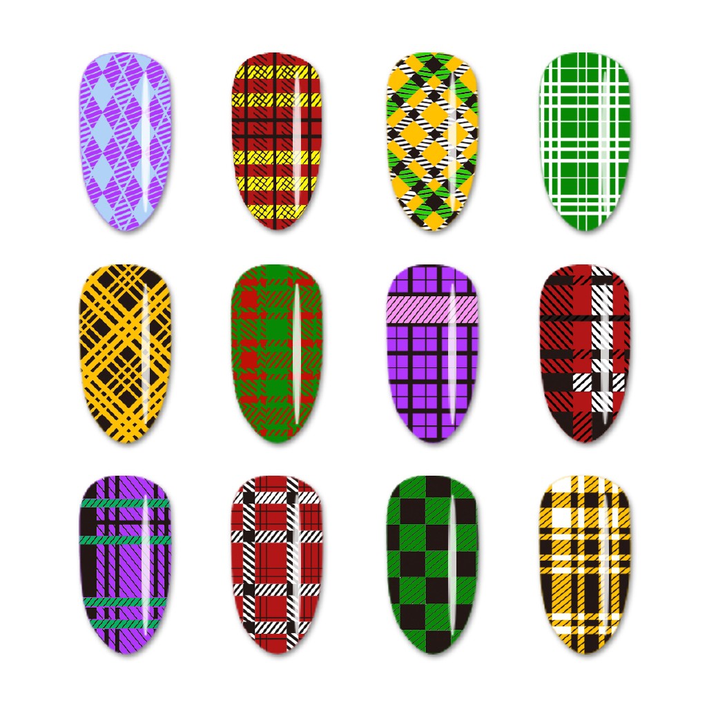 Khuôn sơn móng tay hình chữ nhật họa tiết caro