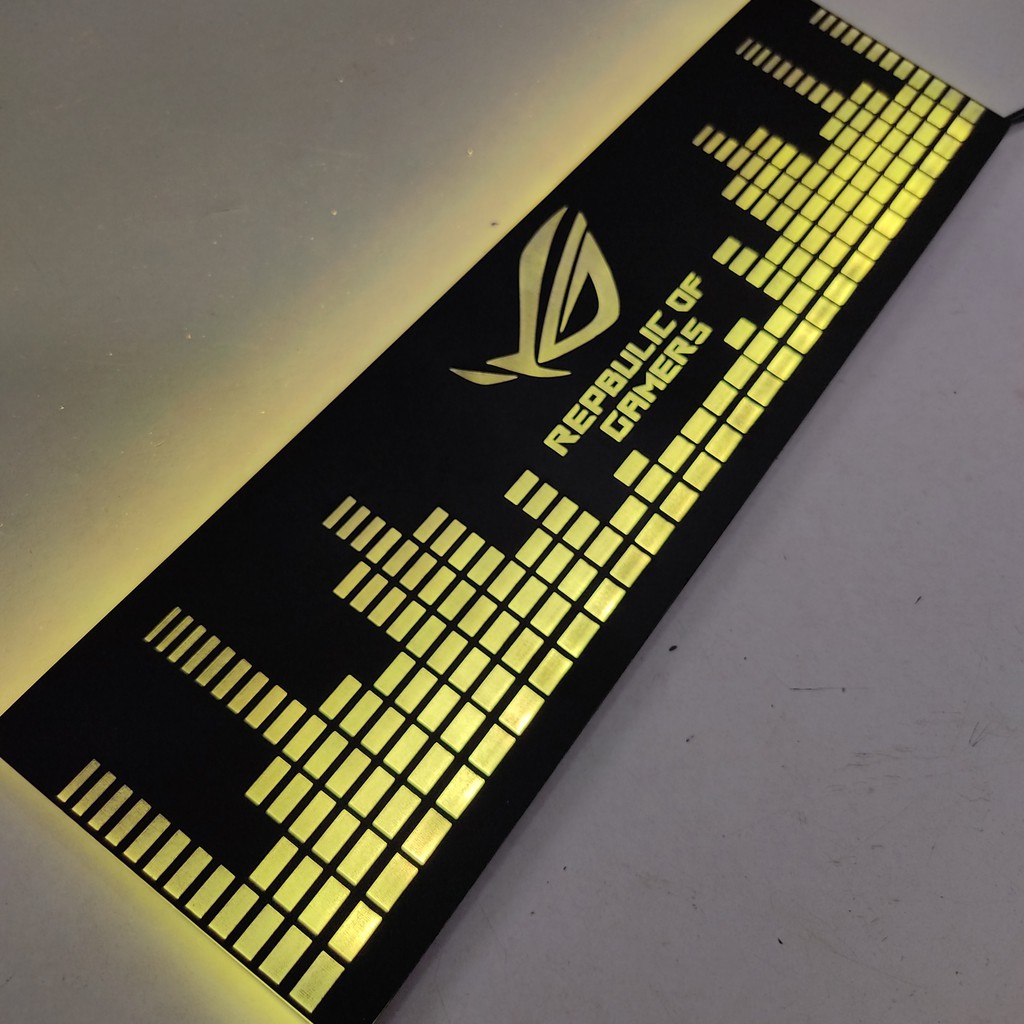 Tấm che hộp nguồn máy tính có Led RGB 5v ARGB logo ROG, đồng bộ màu Hub Coolmoon, hình sóng nhạc