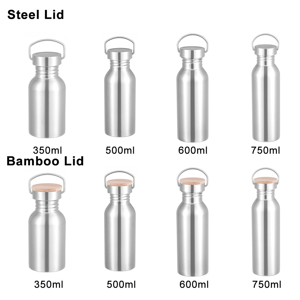 COZEE Portable Bicycle Water Bottles Leak-Proof Stainless Steel Water Bottle Vacuum Single Walled Sports Fitness Bamboo Lid Insulated Metal Flask