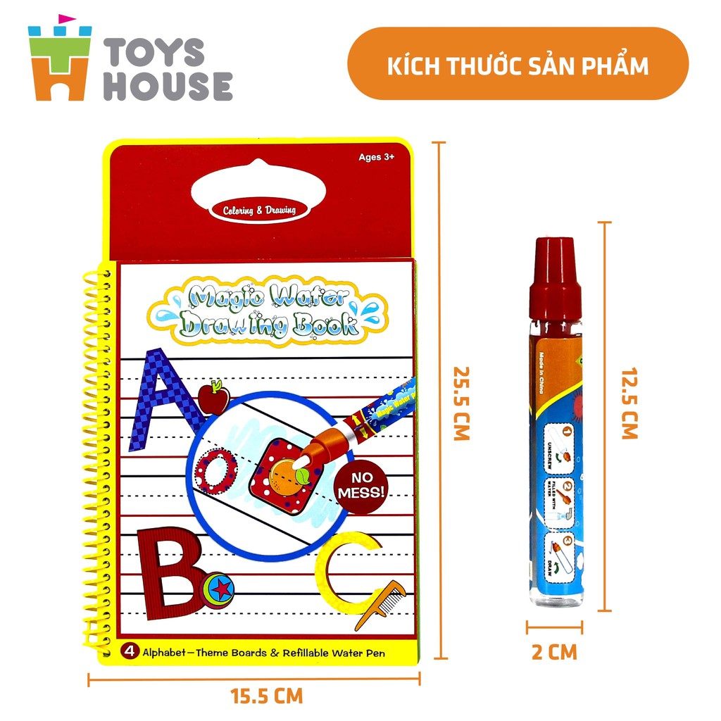 Đồ chơi sách tô màu bút nước thần kỳ ToysHouse size nhỏ dành cho bé từ 3 đến 5 tuổi, giáo dục sớm Montessori