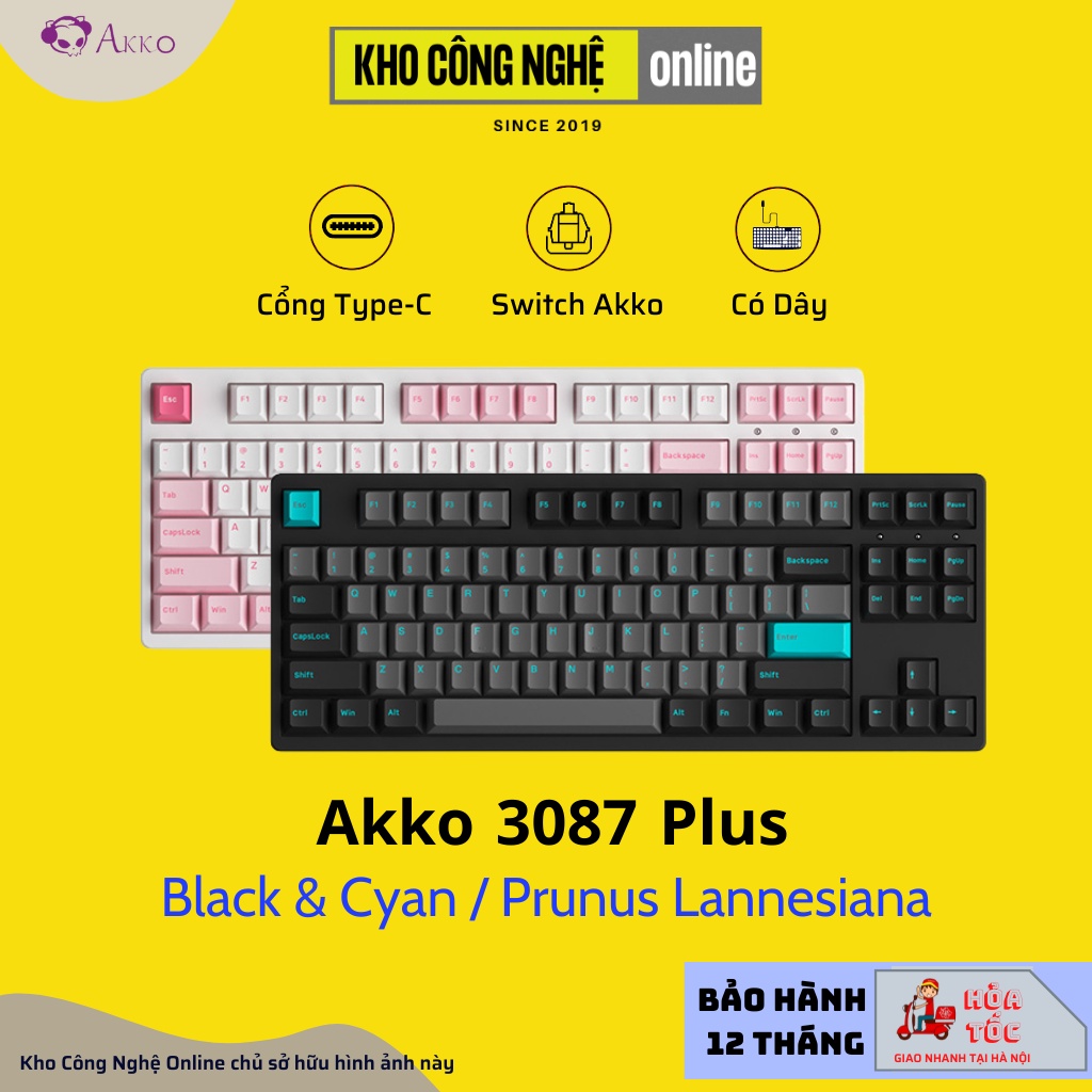 Bàn Phím Cơ AKKO 3087 Plus Black &amp; Cyan | 3087 Plus Prunus Lannesiana (Foam tiêu âm / AKKO CS switch)