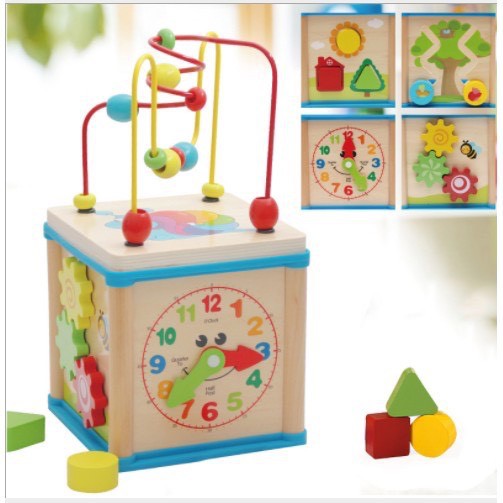 Bộ Giáo Cụ Tổng Hợp 5in1 Luồn hạt, chơi bánh răng, đồng hồ, thả hình, chơi zic zắc