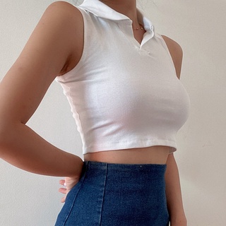 Áo croptop cổ bẻ sát nách - ACCB