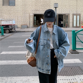 Áo Khoác Jean Denim Tay Dài Dáng Rộng Phong Cách Ullzang Hàn Quốc Dễ Phối Đồ Unisex