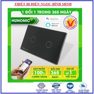 Công tắc cảm ứng chạm thông minh hunonic 2 nút màu đen│công tắc thiết bị điện wifi nhà thông minh hàng việt nam giá rẻ