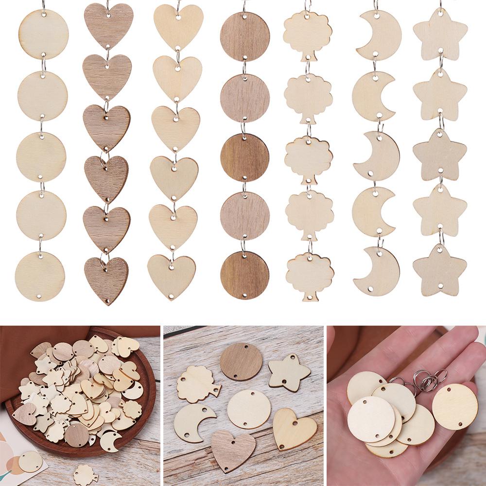 SUYO Set 50 Thẻ Gỗ Tròn Có Lỗ Kẹp Dùng Để Trang Trí Đồ Thủ Công