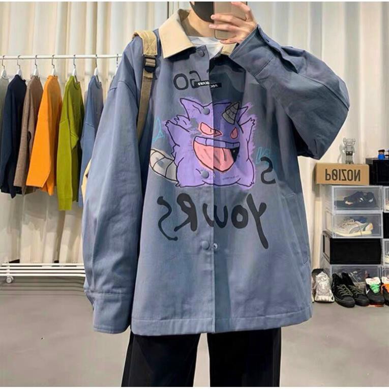 Áo Khoác Kaki nam nữ và cặp đôi LOKI SHOP Chống Nắng Có 3 Màu, Unisex Form Rộng in hình Poke Jacket Ulzzang