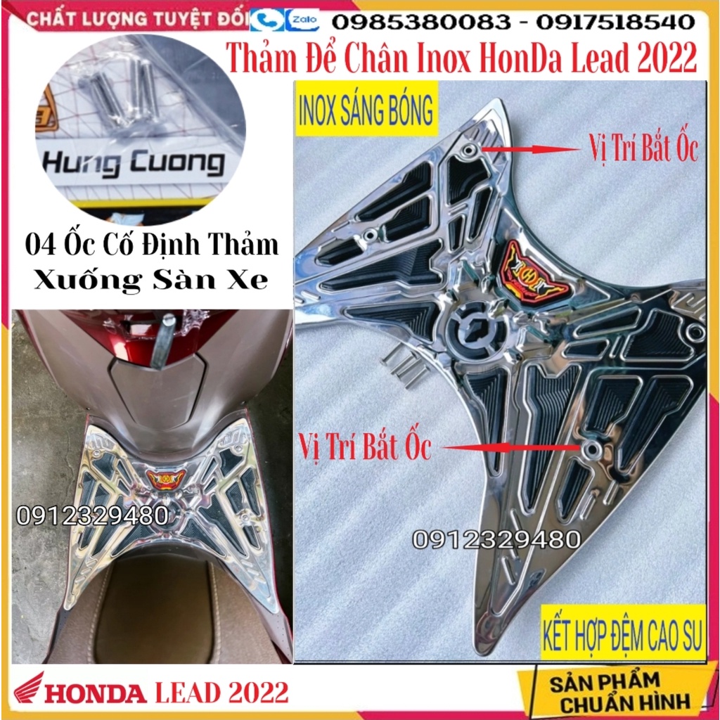 Thảm Lót Sàn (Thảm Để Chân) Inox 304 Sáng Bóng Kết Hợp Cao Su Cao Cấp Cho Honda Lead 2022 (Có Ốc Kèm Theo)