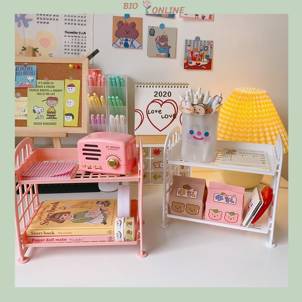 Kệ Nhựa Mini 2 Tầng Để Bàn Học Decor Trang Trí Bàn Học