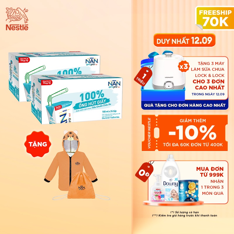 Combo 2 Thùng Sữa Dinh Dưỡng Pha Sẵn NESTLE NAN OPTIPRO Kid-Thùng 24 Hộp,180ml