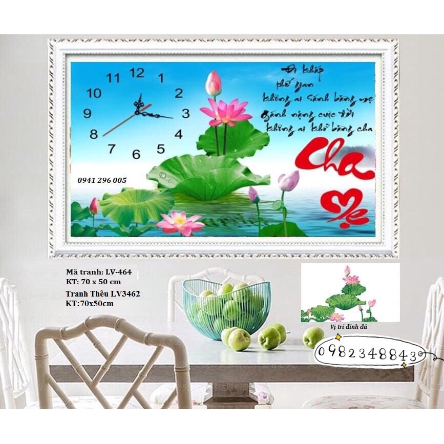 Tranh đính đá đồng hồ cha mẹ KT:50x70cm,tranh gắn đá chưa gắn.