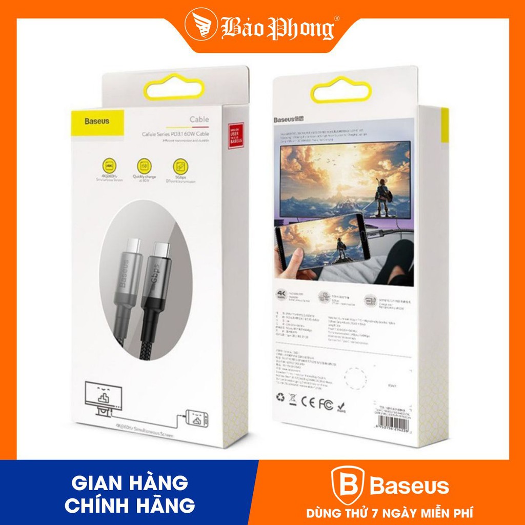 Cáp sạc nhanh BASEUS Cafule series cable Type-C PD3.1 Gen1 60W(20V/3A) 1m