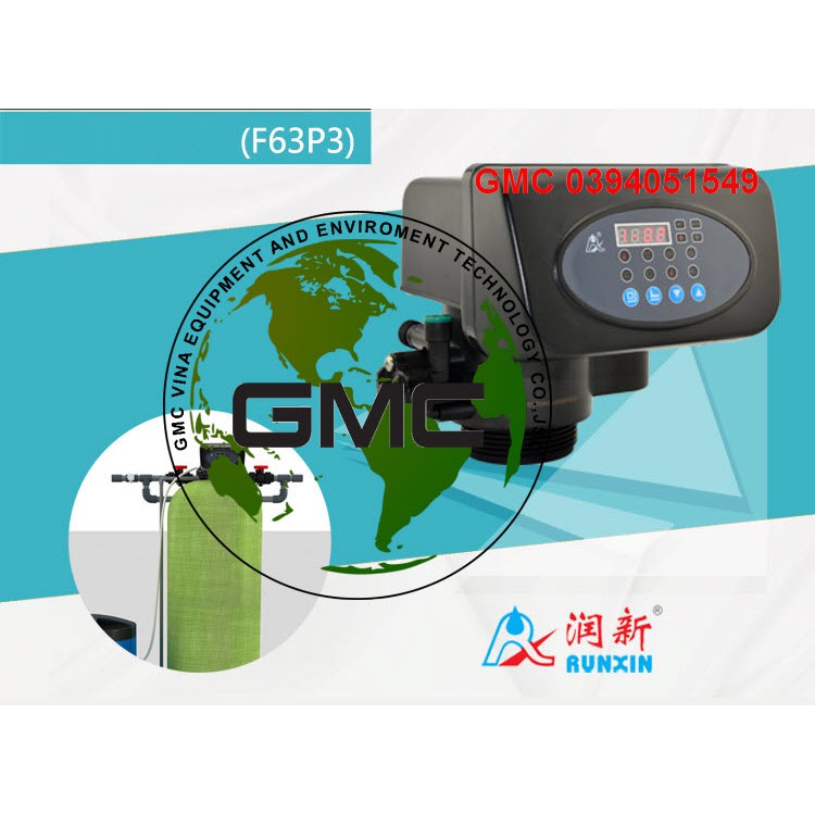 Van tự động 3 cửa Runxin F63P3 công suất 4m³/h dùng trong lọc nước giếng khoan, Autoval Tái sinh theo lưu lượng