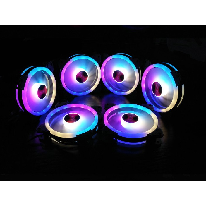 Bộ 5 Quạt Tản Nhiệt, Fan Case Coolmoon V4 Led RGB Dual Ring + Led Rainbow - Kèm Bộ Hub Và Remote