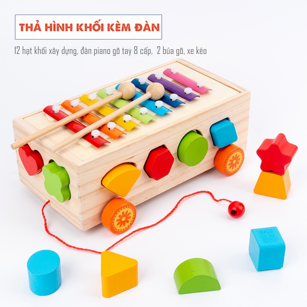 Đồ chơi xe thả hình khối bằng gỗ cho bé - Đồ chơi montessori cho bé