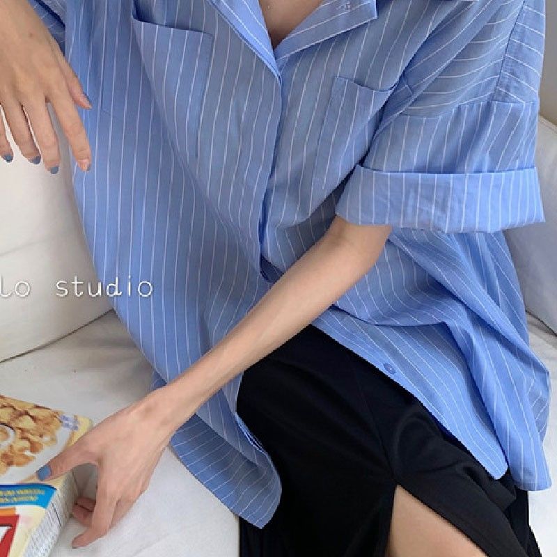 Áo Sơ Mi Sọc Tay Ngắn Thời Trang Dành Cho Nữ