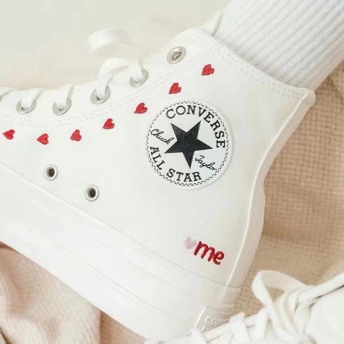Giày Converse All Star Lift Đế Dày Thêu Họa Tiết Trái Tim Cá Tính 2022Valentine